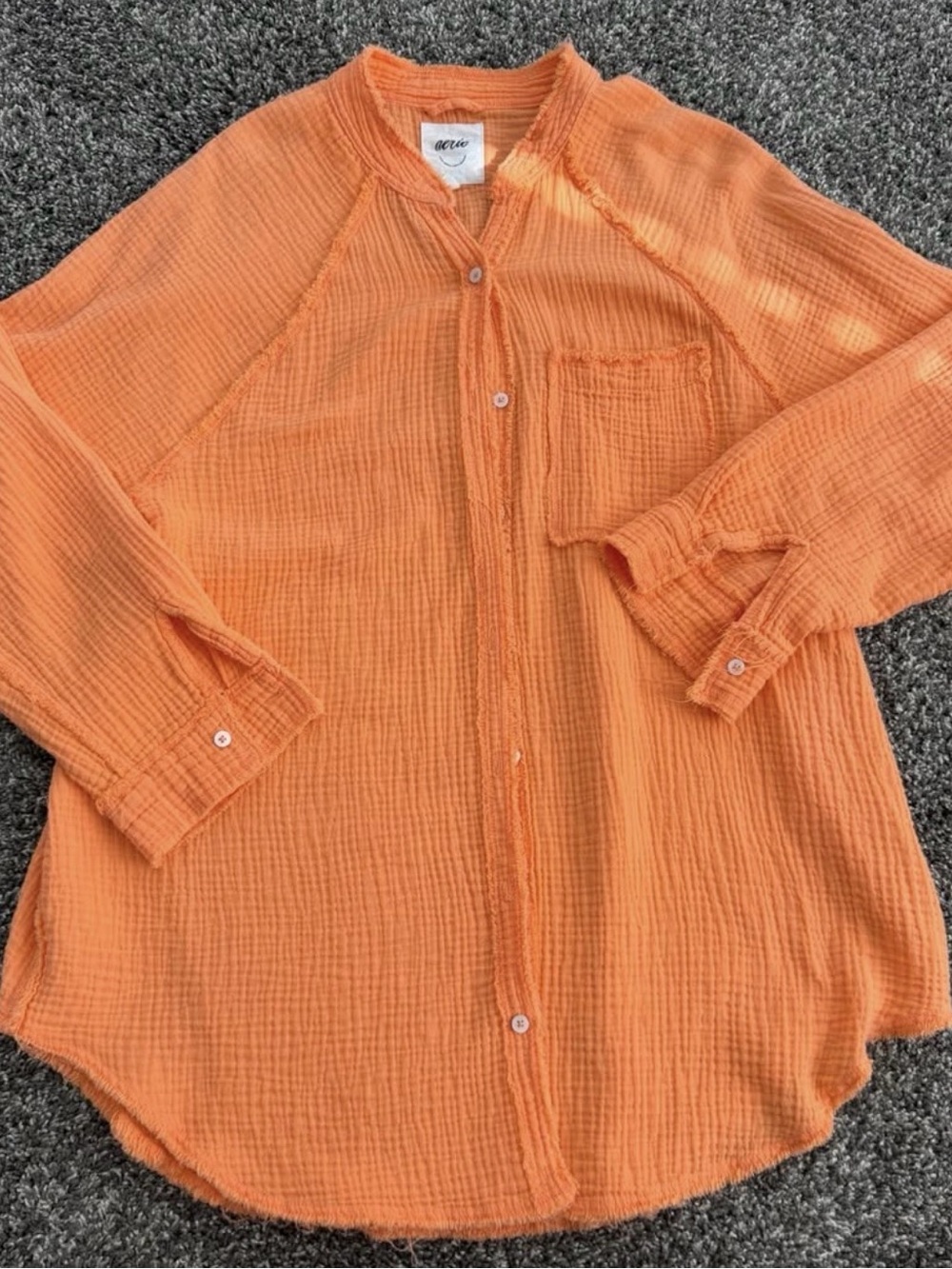 Aerie Woman’s Orange Oversized Gauze Button Down Shirt Size S/P